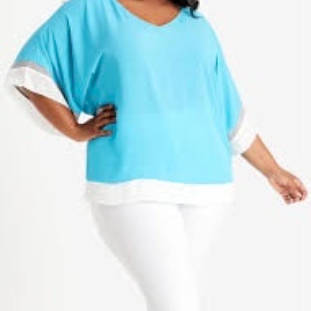 Ashley Stewart color block wide sleeve top, size 10/12